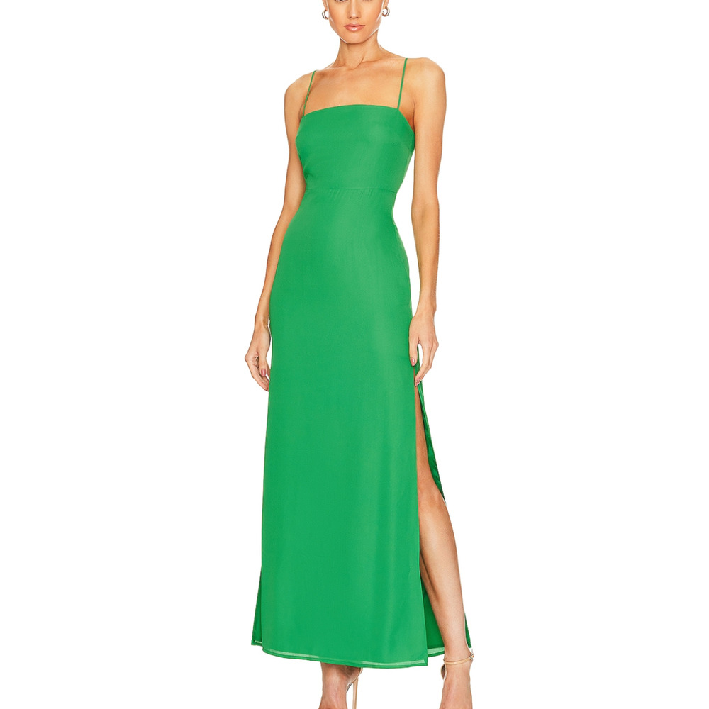 Revolve Kelly Green Maxi Slip Dress SMALL Double Side Slit Superdown Addison NEW